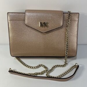 Michael Kors Leather Crossbody Metallic Rose Magnetic Flap‎ Closure Gold Handbag